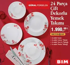 GÜRAL PORSELEN 24 PARÇA ÇİFT DEKORLU YEMEK TAKIMI 6 KİŞİLİK